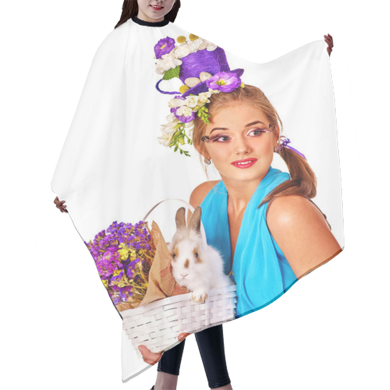 Personality  Woman In Easter Style Holding Bunny Hair Cutting Cape