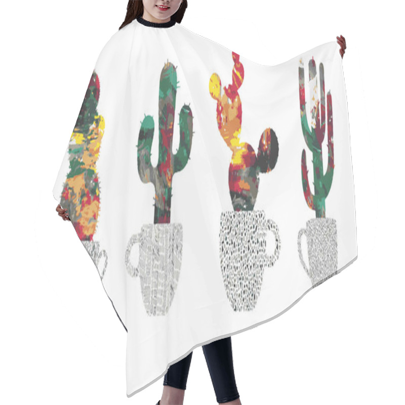 Personality  Set Of Abstract Acrylic Cacti In Graphic Pots  Hair Cutting Cape