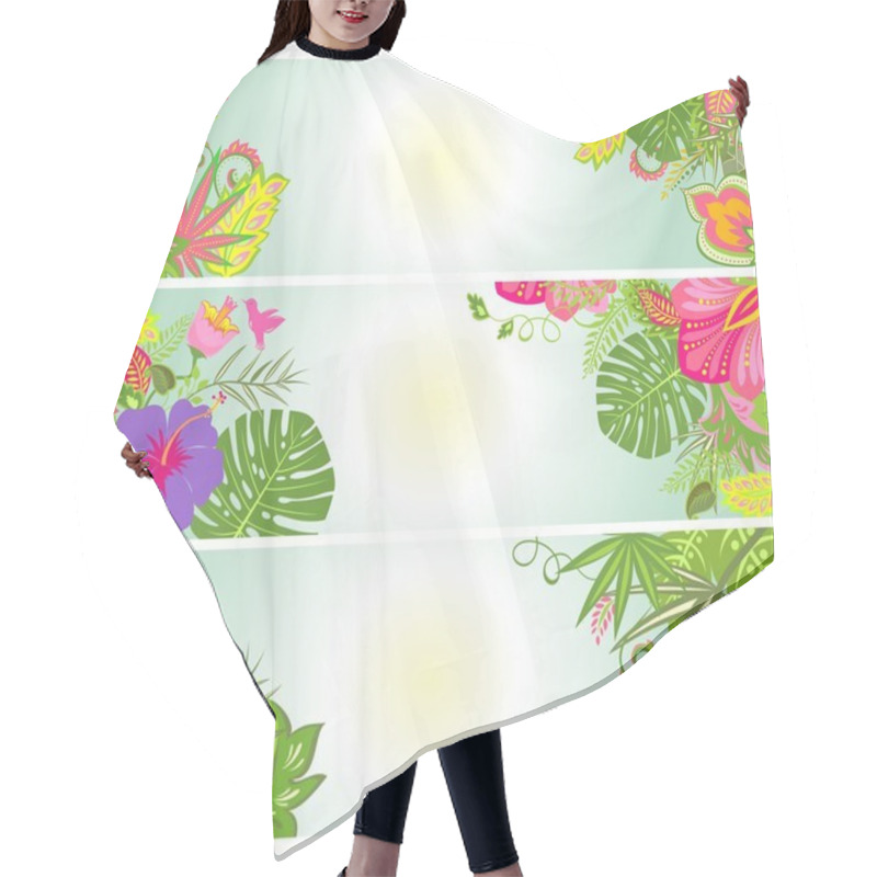 Personality   Horizontal Banners With Exotic Flowers Hair Cutting Cape