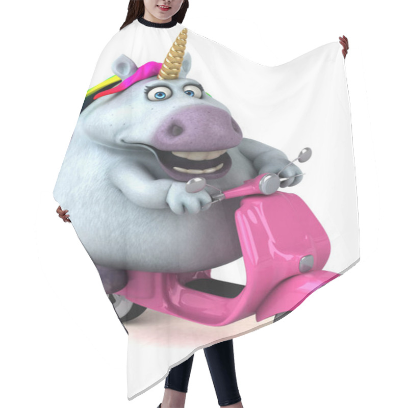 Personality  Fun Cartoon Character On Scooter  - 3D Illustration Hair Cutting Cape