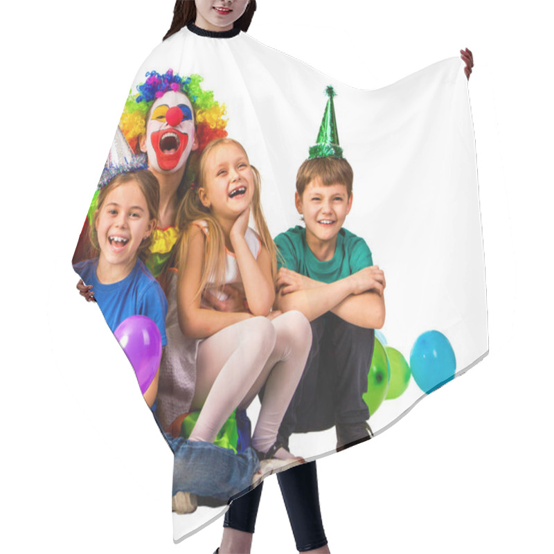 Personality  Birthday Child Clown Playing With Children. Kid Holiday Balloons Celebratory. Hair Cutting Cape