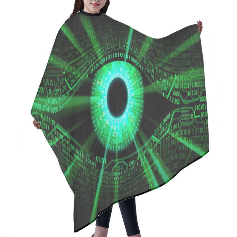 Personality  Concept Of Electronic Eye In Matrix, Technologies Global Surveillance, Hacking Of Computer Systems And Networks, Well Organized Layers Hair Cutting Cape