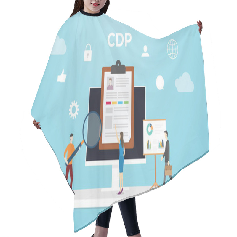 Personality  Cdp Customer Data Platform Concept With People Analyze Data With Icon And Computer With Modern Flat Style Vector Illustration Hair Cutting Cape