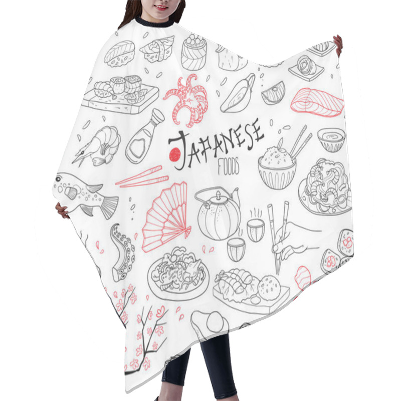 Personality  Hand Drawn Japanese Cuisine Elements Set Hair Cutting Cape