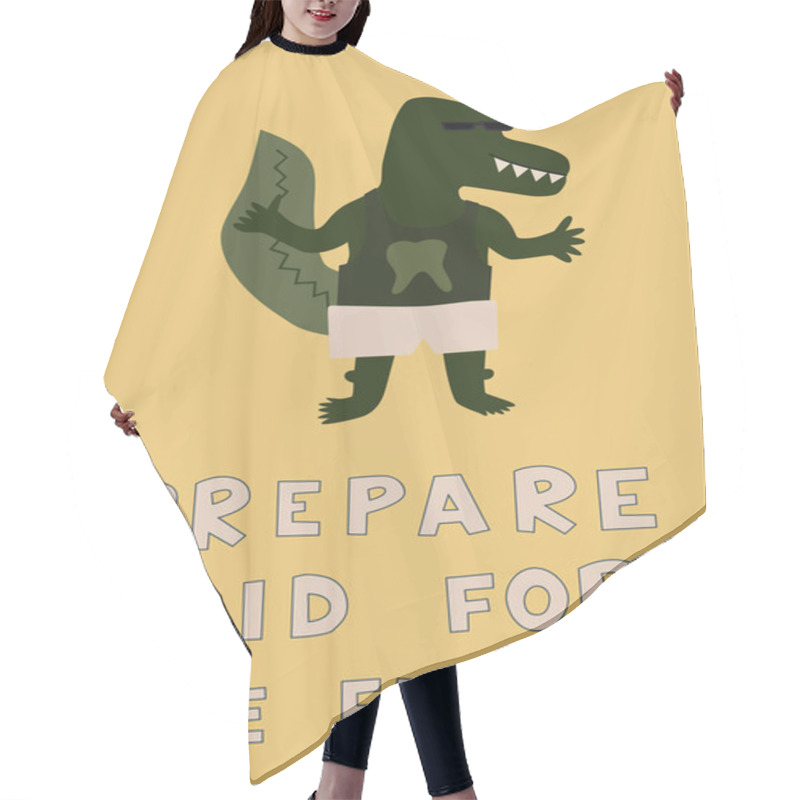 Personality  Illustration Of Cartoon Crocodile Near Prepare Kid For The Future On Yellow, Pray For Ukraine Concept  Hair Cutting Cape