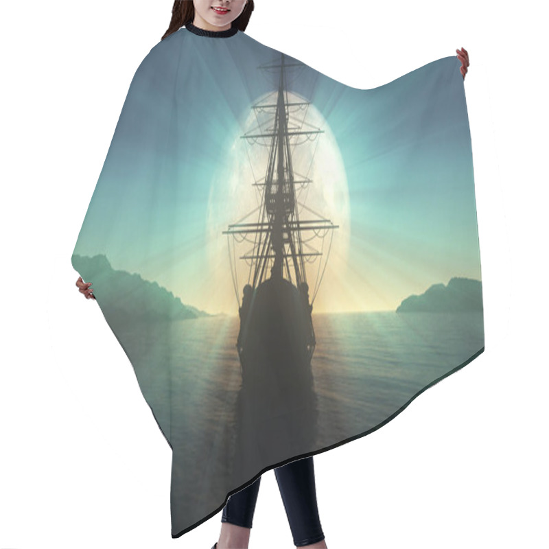 Personality  Old Ship In Sea Full Moon Illustration 3d Rendering Hair Cutting Cape