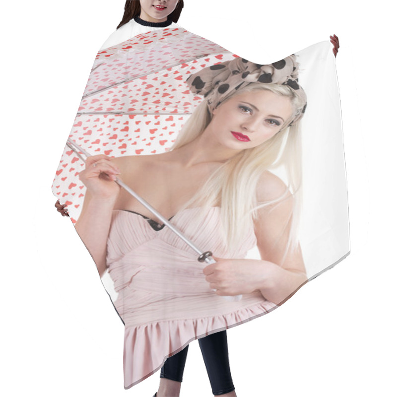 Personality  Beautiful Pin-up Girl With Umbrella, Isolated On White Hair Cutting Cape