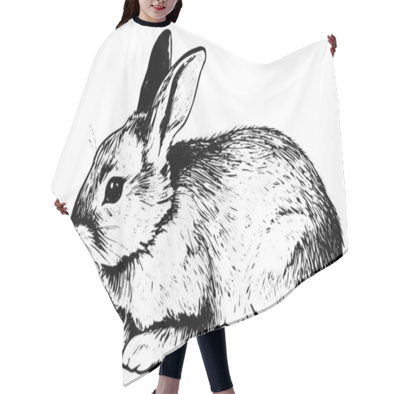 Personality  Engraving Rabbit On White Background .Vector Ink Sketch Illustration Hair Cutting Cape