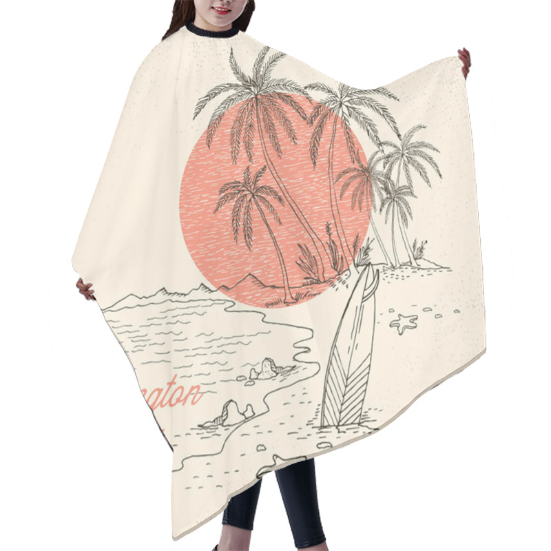 Personality  Sunset Beach Poster Hair Cutting Cape