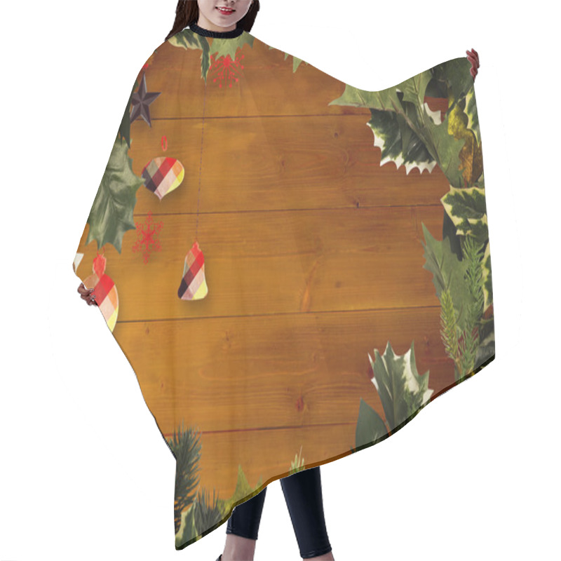 Personality  Composite Image Of Holly And Christmas Branches Forming Frame Hair Cutting Cape