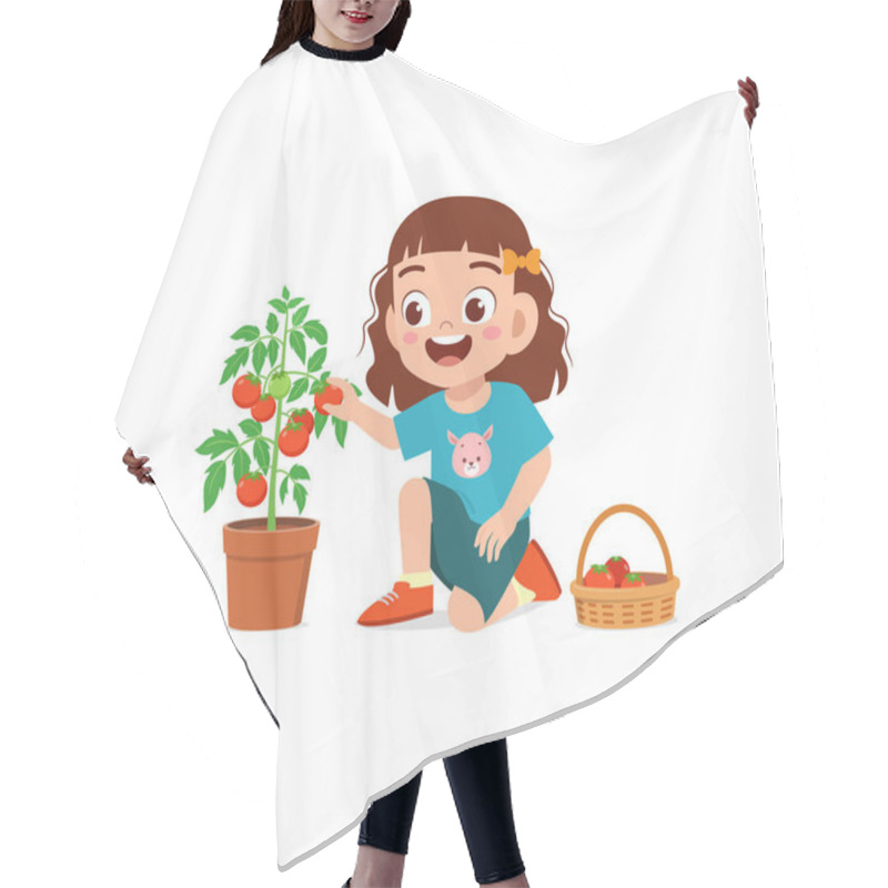 Personality  Cute Little Girl Harvest Tomato In The Garden Hair Cutting Cape