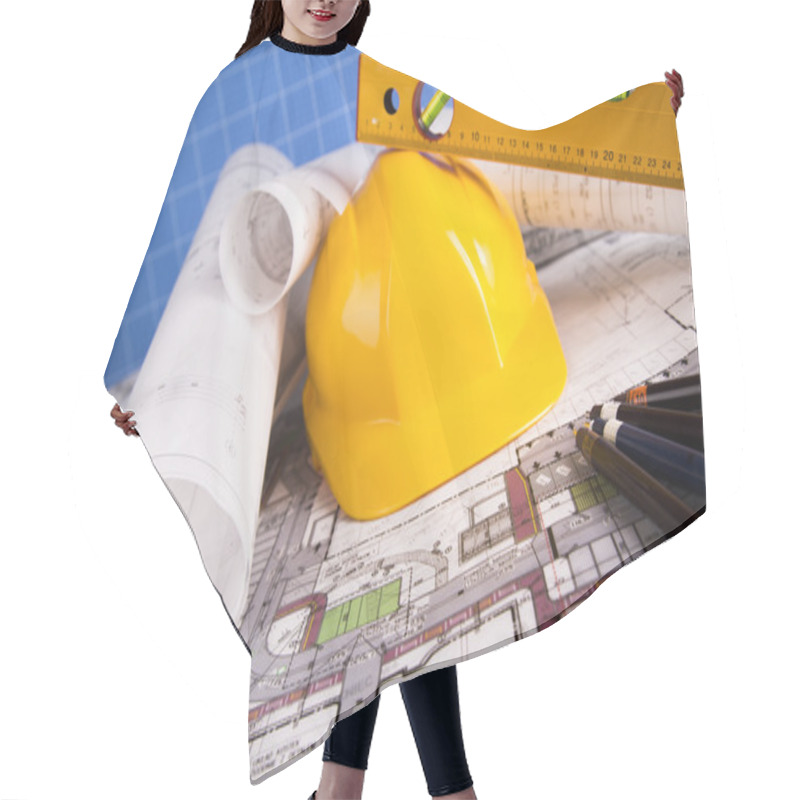 Personality  Architectural Project And Yellow Helmet And House Model Hair Cutting Cape