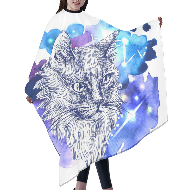 Personality  Sketch Of Cat Hair Cutting Cape