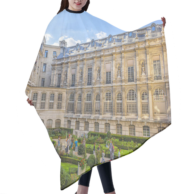 Personality  PARIS, FRANCE - SEPTEMBER 15, 2018: In The Courtyard Of Bank Of France (Banque De France, 1880) Buildings In Paris. Bank Of France Headquartered In Paris. Hair Cutting Cape