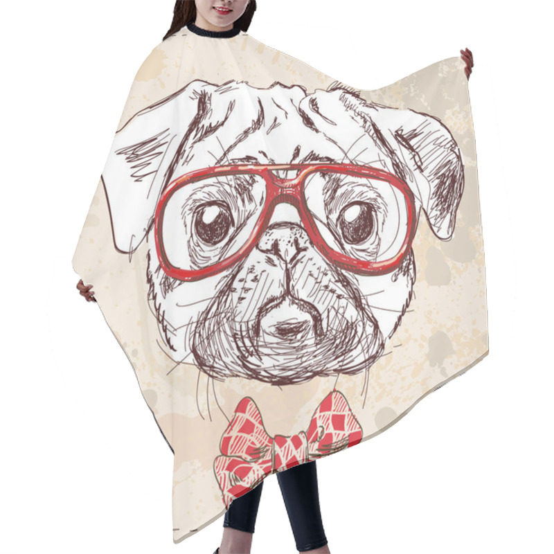 Personality  Hipster Pug Dog With Glasses And Suit Hair Cutting Cape