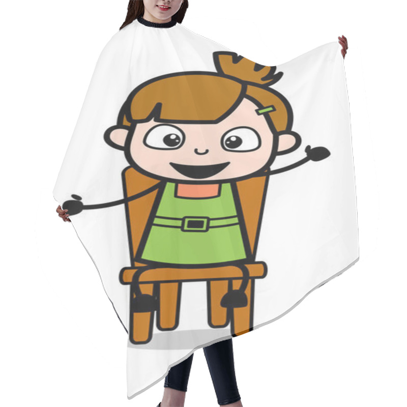 Personality  Sitting And Raising Hands - Cute Girl Cartoon Character Vector I Hair Cutting Cape