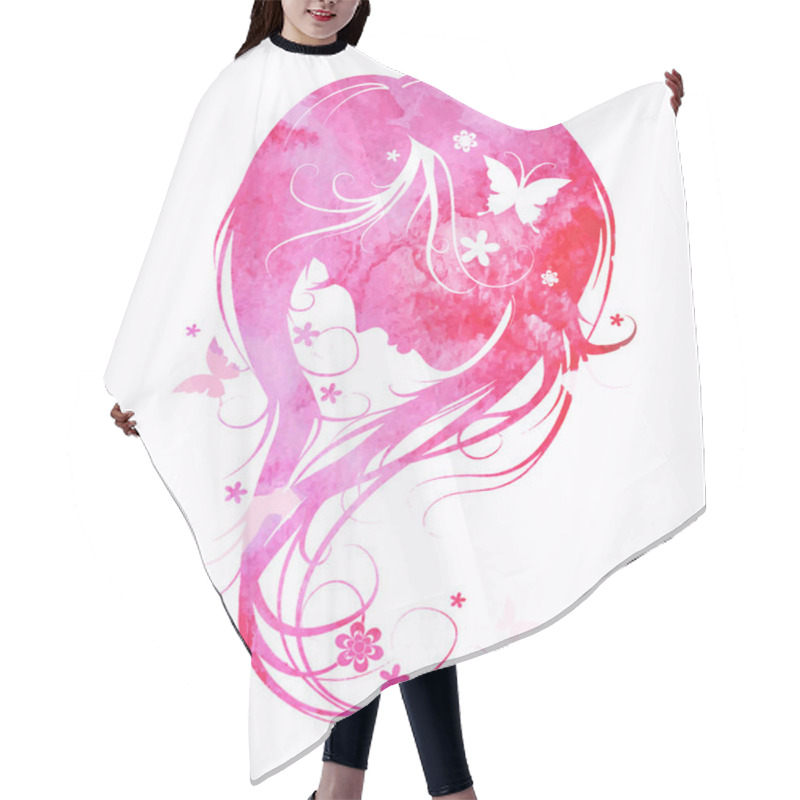 Personality  Silhouette Beautiful Girl With Beautiful Flowers And Butterflies Hair Cutting Cape