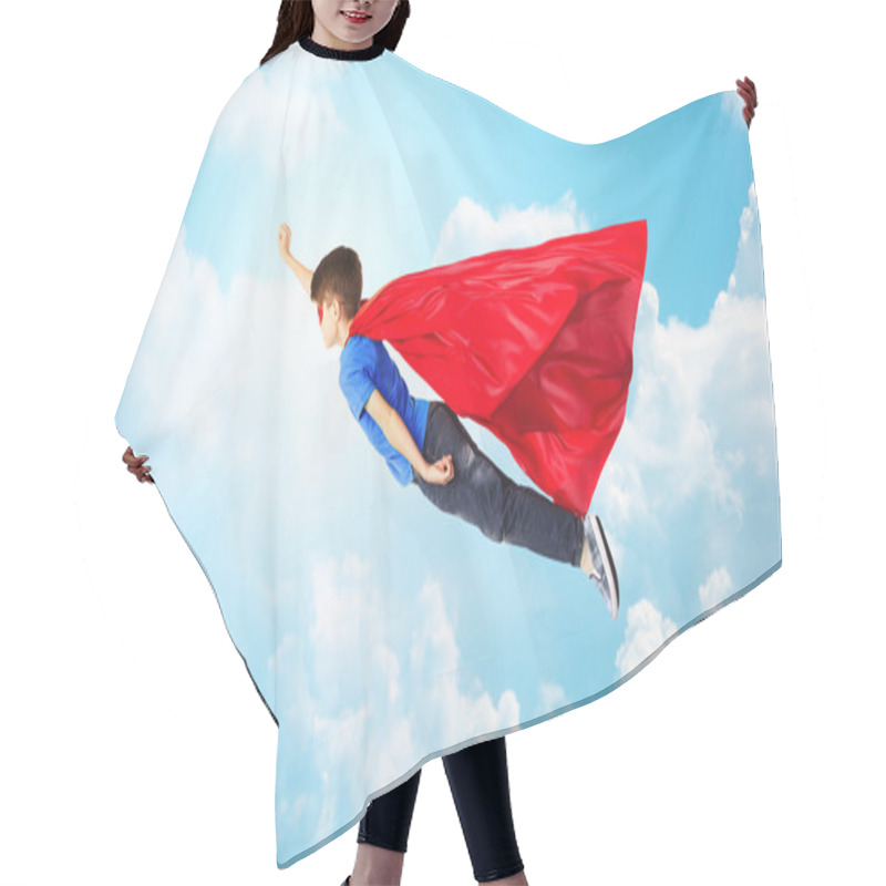 Personality  Boy In Red Superhero Cape And Mask Flying On Air Hair Cutting Cape