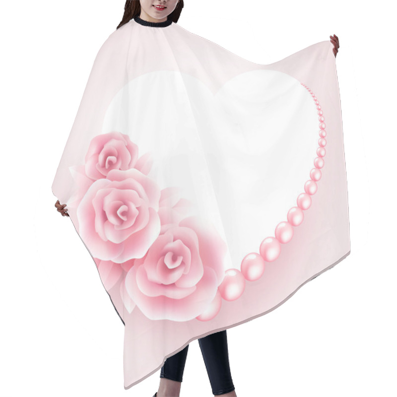 Personality  Pink Roses, Pearl And Heart Shap Frame. Vector Illustration Hair Cutting Cape