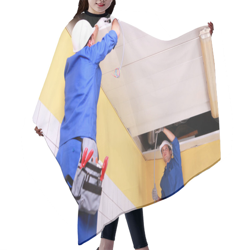 Personality  Two Electrician Inspection Ceiling Panels Hair Cutting Cape