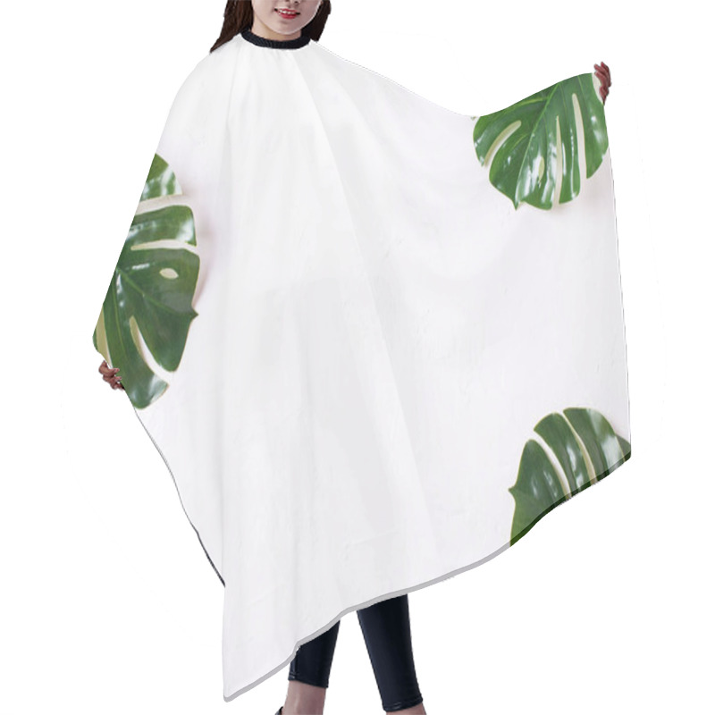 Personality  Tropical Leaves On White Textured  Background Hair Cutting Cape