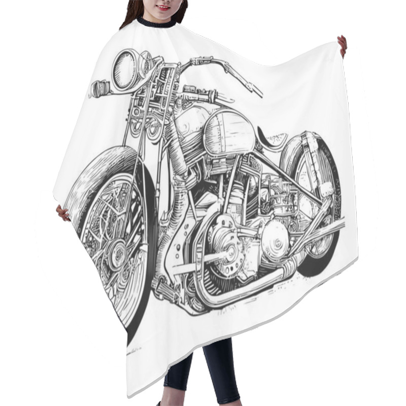 Personality  Retro Motorcycle Old Sketch Hand Drawn Vector Illustration. Hair Cutting Cape