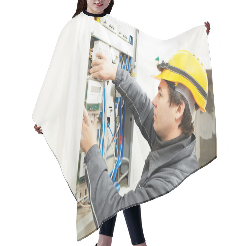 Personality  Electrician Installing Energy Saving Meter Hair Cutting Cape