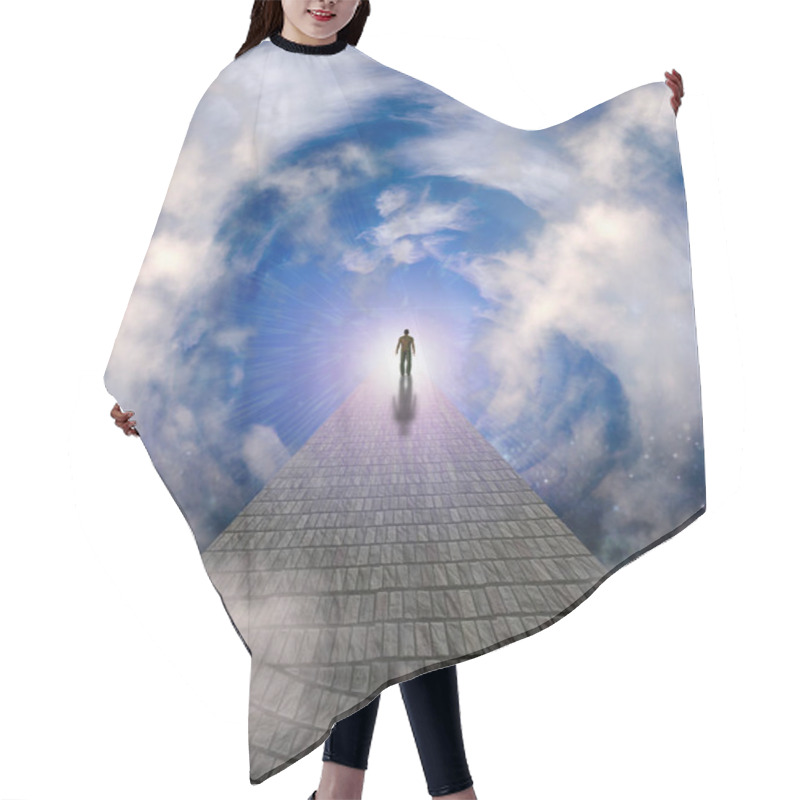 Personality  Man Walks On A Stone Road To Bright Light. 3D Rendering Hair Cutting Cape