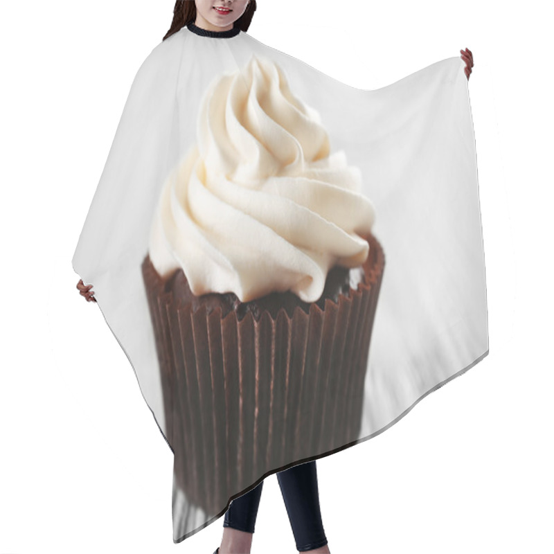 Personality  Tasty Cupcake On White Wooden Background Hair Cutting Cape