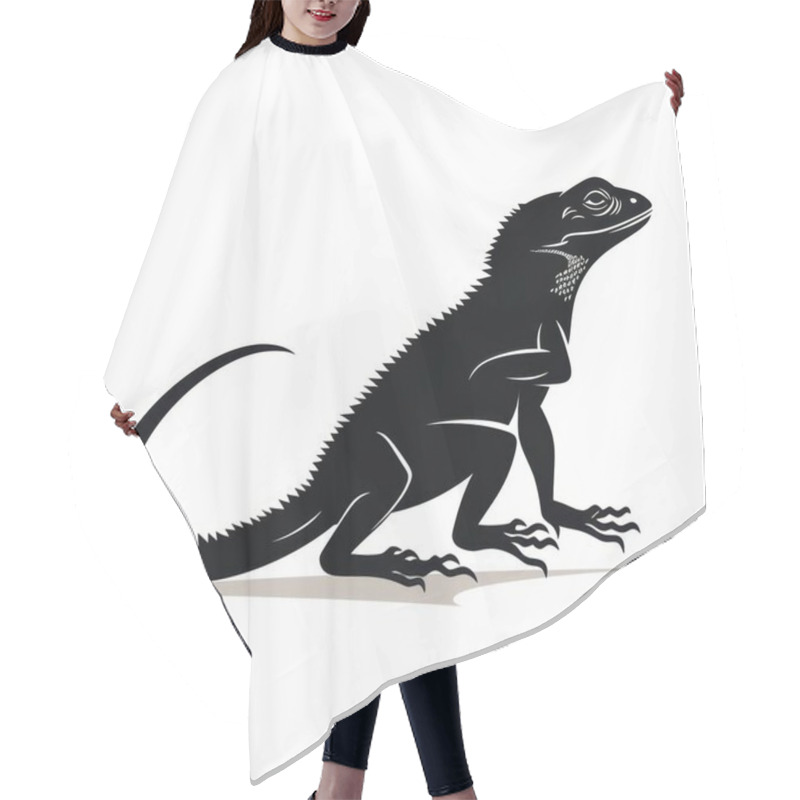 Personality  Stylized Black Silhouette Of A Lizard, Showcasing Its Detailed Features And Poised Stance. Hair Cutting Cape