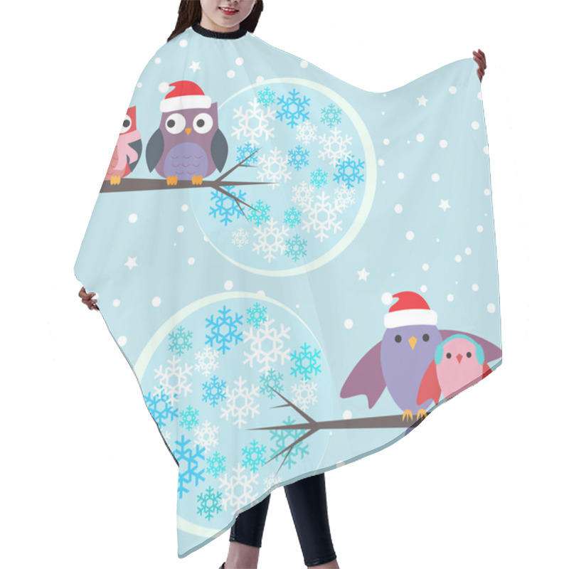 Personality  Couples Of Owls And Birds Winter Hair Cutting Cape