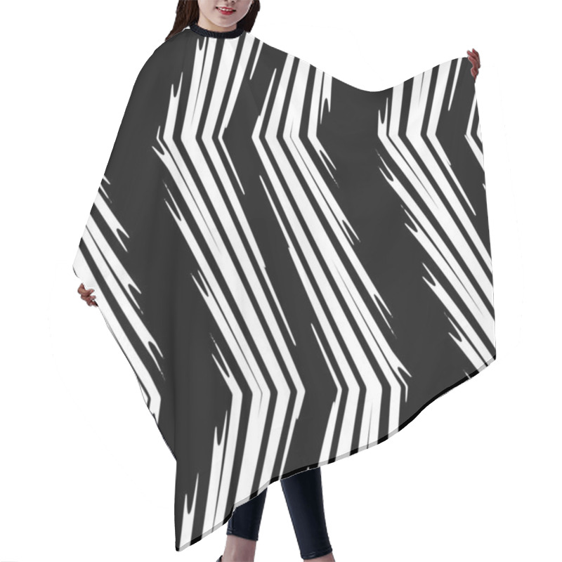 Personality  Full Seamless Background With Stripes Black And White Lines Vector. Texture With Vertical Abstract Brush Strokes. Vertical Lines Design For Armchair, Curtain And Linens Fabric Print. Hair Cutting Cape