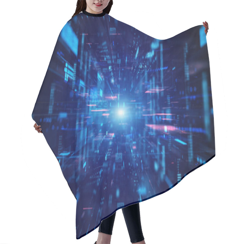 Personality  Blue Digital Cyberspace And Digital Data Network Connections Concept. Transfer Digital Data Hi-speed Internet, Future Technology Digital Abstract Background Concept. Hair Cutting Cape