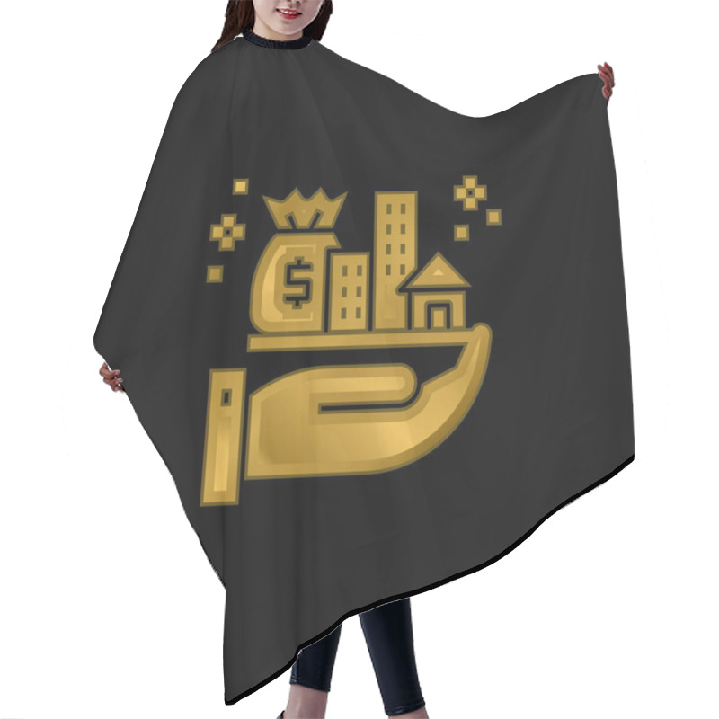 Personality  Assets Gold Plated Metalic Icon Or Logo Vector Hair Cutting Cape