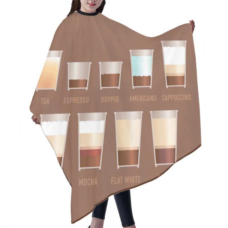 Personality  Vector Assorted Coffee For Fast Food Price Poster. Cutaway Paper Glass Of Tea And Coffee. Hair Cutting Cape