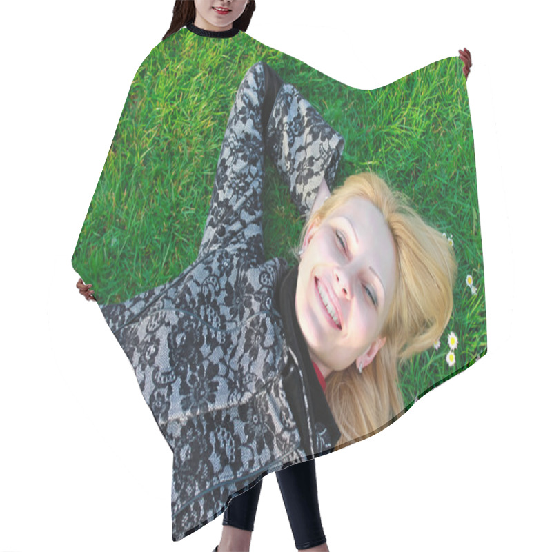 Personality  Happy Girl Lies On A Blooming Meadow In The Early Spring Mornin Hair Cutting Cape