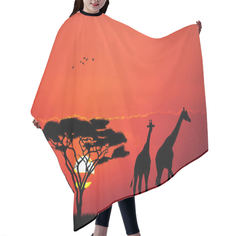 Personality  Giraffe At Sunset Hair Cutting Cape