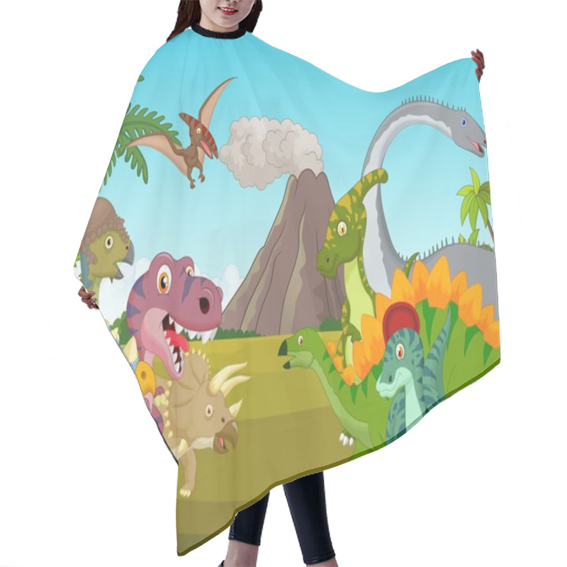 Personality  Cartoon Group Of Dinosaur With Mountain Hair Cutting Cape