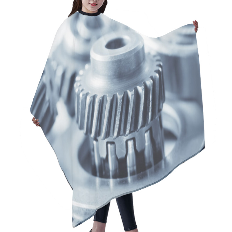 Personality  Industrial Gear Machinery, Engineering Parts In Blue Toning Hair Cutting Cape