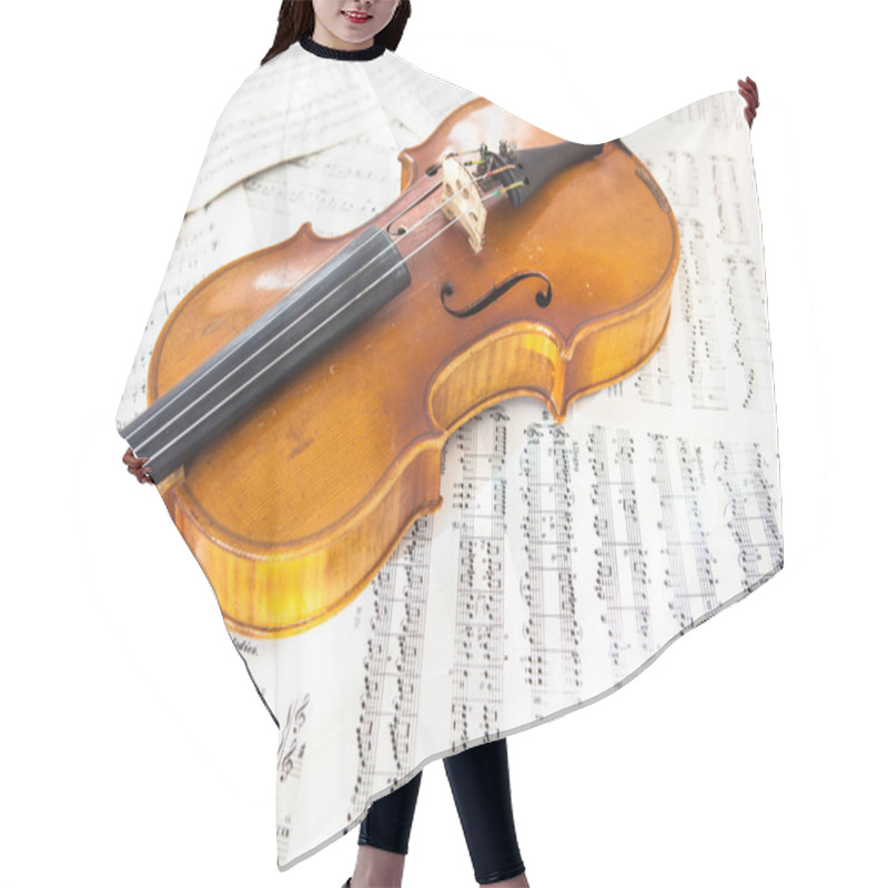 Personality  Old Violin Lying On The Sheet Of Music Hair Cutting Cape