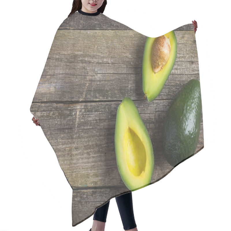 Personality  Food Background With Fresh Organic Avocado On  Old Wooden Table Hair Cutting Cape