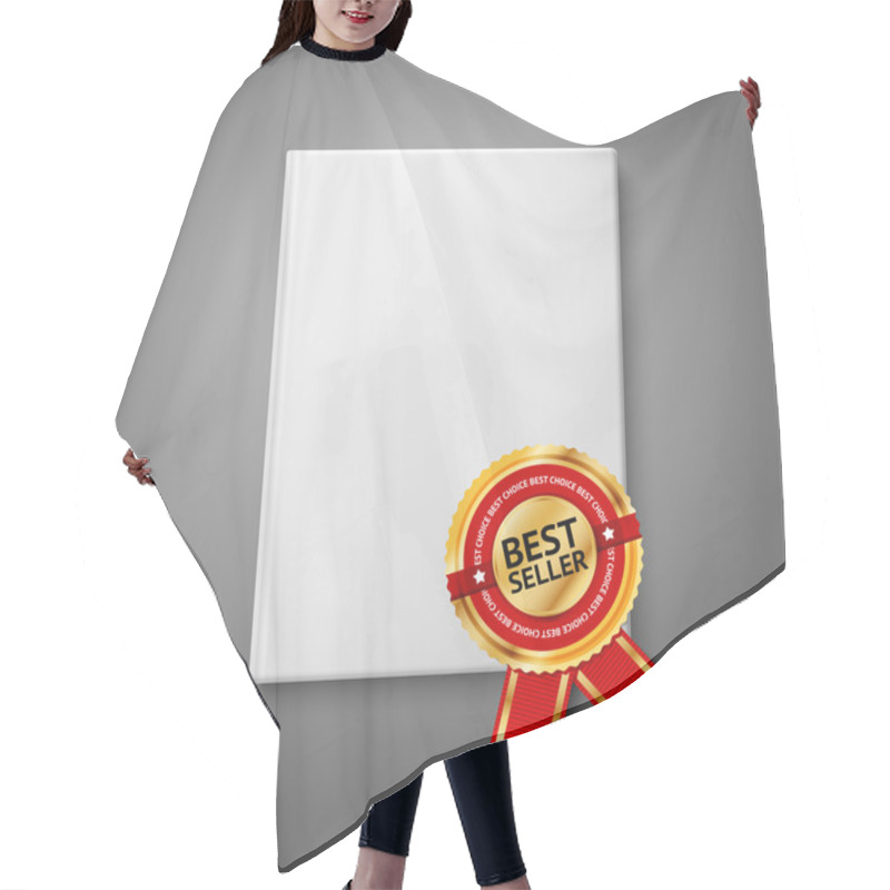 Personality  Realistic White Blank Hardcover Book, Front View With Golden And Red Best Seller Label. Vector Hair Cutting Cape