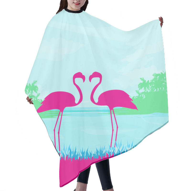 Personality  Flamingo Couple In Wild Nature Landscape Hair Cutting Cape