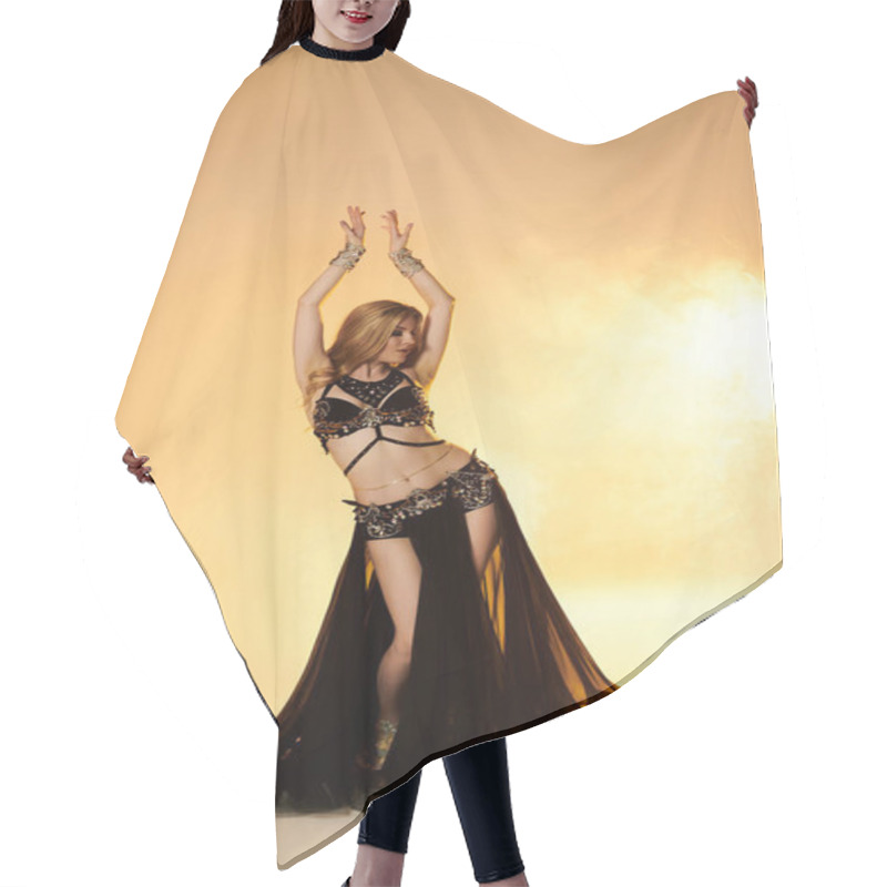 Personality  A Captivating Woman In A Belly Dance Costume Strikes A Pose. Hair Cutting Cape