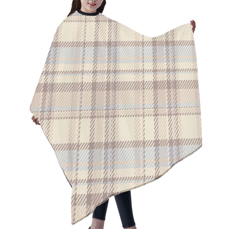 Personality  Subtle Neutral Plaid Pattern. Soft Beige, Brown, And Blue Tones Create A Sophisticated Textile Design Ideal For Apparel, Home Decor, Or Website Backgrounds. Hair Cutting Cape