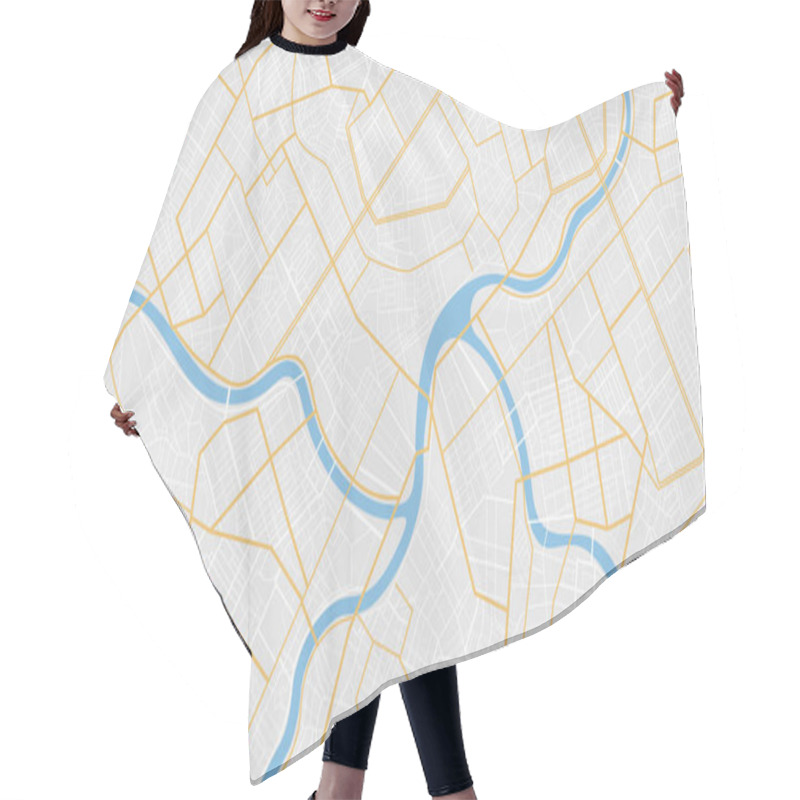 Personality  Map City, Gps Navigator. City Area Vector Background Map, Streets And Water Cartography Illustration. Widescreen Proportion, Digital Flat Design Streetmap. Top View. Abstract Transportation. Detailed View Of City From Above. Hair Cutting Cape