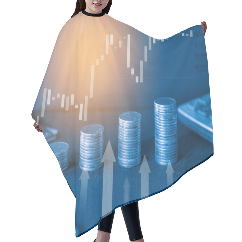 Personality  Stacks Of Coins And Financial Charts, Business And Finance Concept Hair Cutting Cape