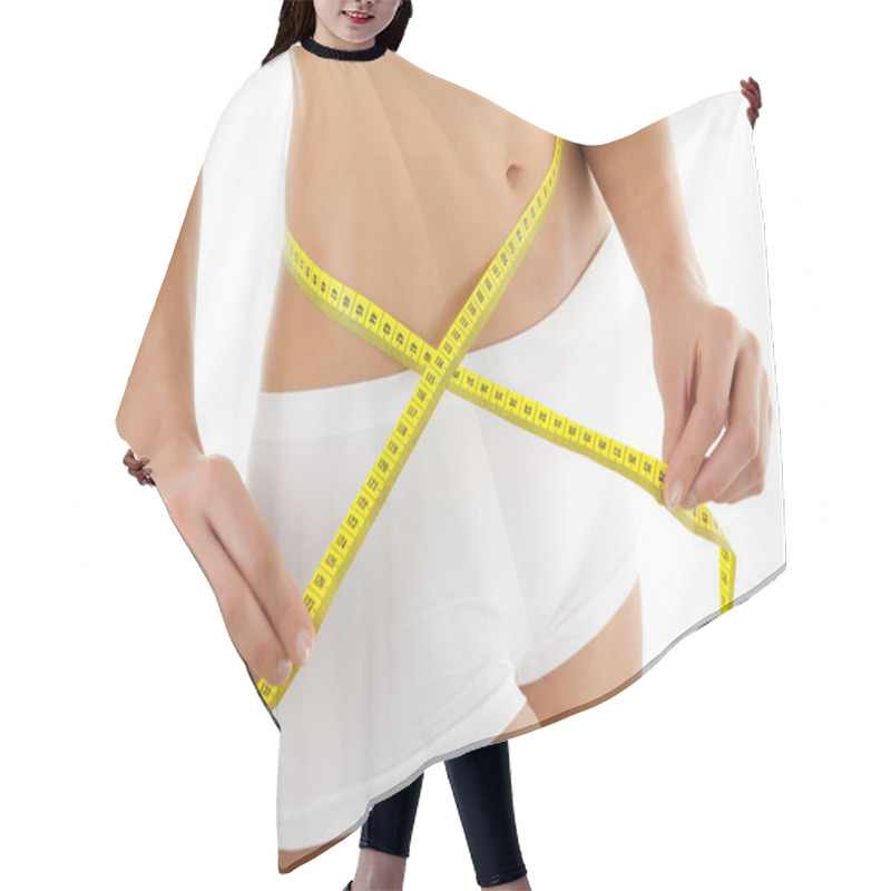 Personality  Woman Measuring Her Body Hair Cutting Cape