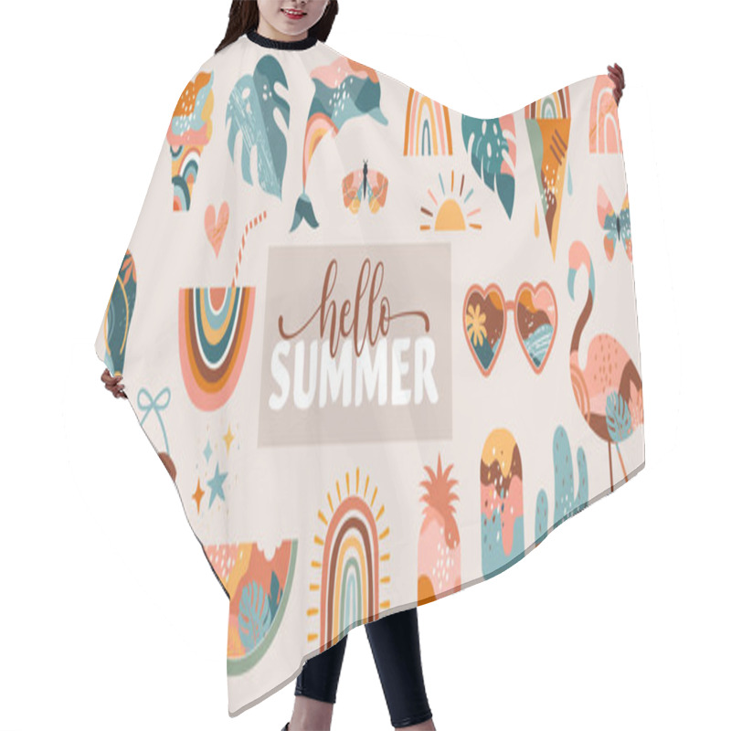 Personality  Bohemian Summer, Modern Summer Illustrations And Design Of Rainbow, Flamingo, Pineapple, Ice Cream And Watermelon  Hair Cutting Cape