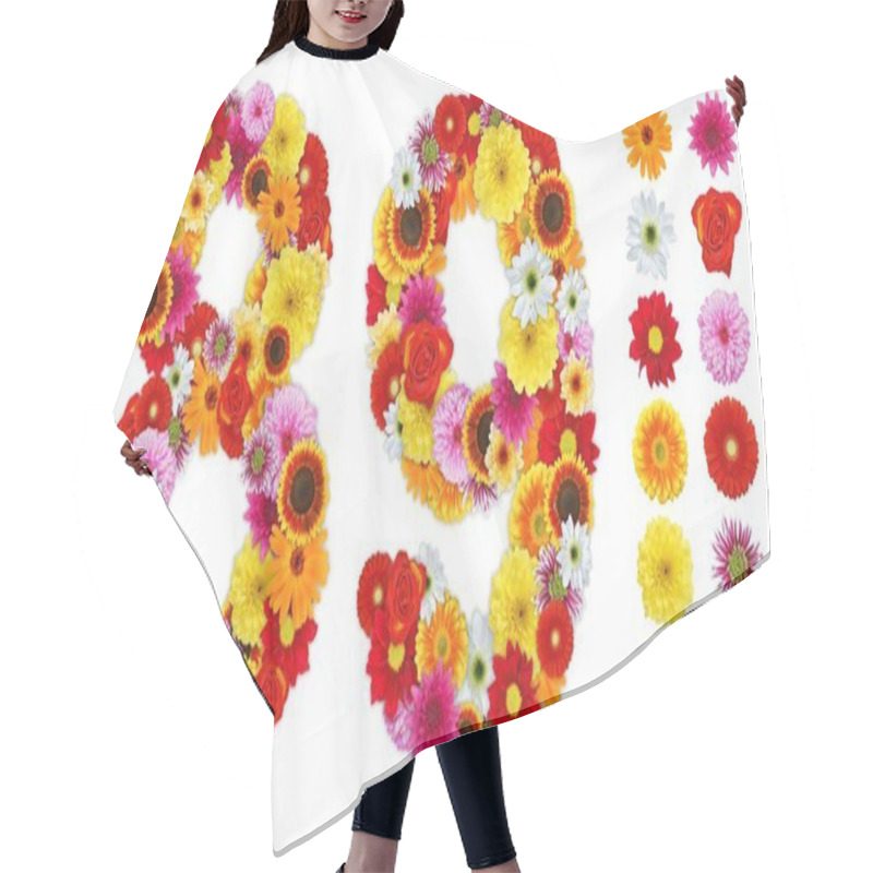 Personality  Numbers 8 And 9 Made Of Various Flowers Hair Cutting Cape